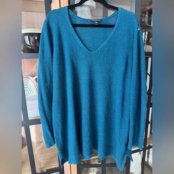 Eileen Fisher Sweaters - Eileen Fisher linen sweater tunic top plus size teal cotton organic vneck loose